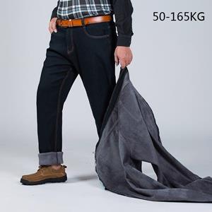 Smiling Men Clothing C Plus 30 -54 maten heren losse rechte jeans Klassieke zakelijke broek Warm houden Jean-broek Heren Zwart Blauw