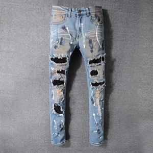 XBHAPPAREL Mode Streetwear Heren Jeans Retro Blauw Dirty Wash Geschilderd Designer Patchwork Punk Denim Broek Hip Hop Vernietigd Gescheurde Broek