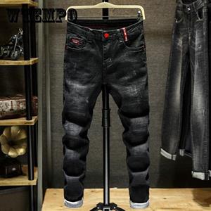 WTEMPO Herenjeans Dikke stretch denim jeans Straight fit broek Katoenen broek Heren Winter warme fleece