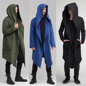 AKA003 Mannen Vrouwen Unisex Casual Open Stitch Gothic Hooded Lange Mantel Cape Coat Fashion Hoodies Cardigan Solid Pocket Loose Black Trench Jacket