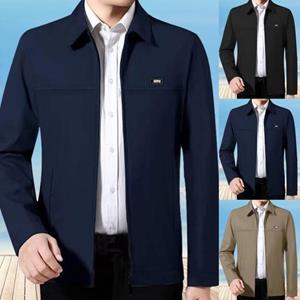 Dahaixin Men Coat Solid Color Turn-down Collar Loose Cardigan Spring Jacket