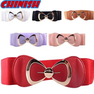 Lady cosmetic chinish vrouwen mode bowknot gesp tailleband brede elastische stretch taille riem