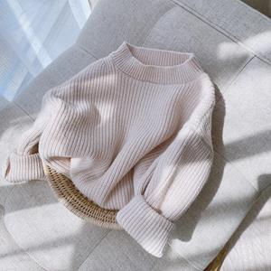 Little Fashionistas Kinderen trui baby lage kraag effen kleur pullover gestreepte pit bar lange mouw top