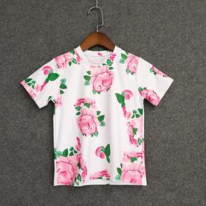 QEENRAAN Sweet Girls Big Flower T shirt Fashion Summer Kids Tops Tees Cute Printing Children O-neck Tshirts