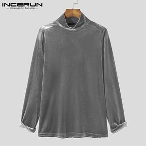 INCERUN Autumn Spring Men's Long Sleeves Shirts Velvet Turtle Neck Thermal Cloth Tops