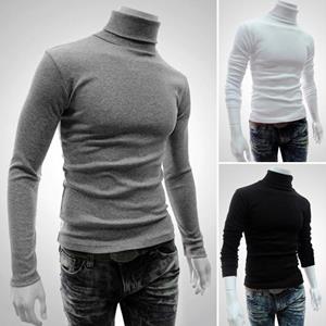 Guannuotong Mode lange mouw coltrui mannen pullover zachte effen kleur stretchy gebreid shirt voor de herfst winter