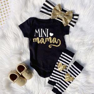 Little Fashionistas Mamas Mini Pasgeboren Baby Baby Girl Romper + Been Warmer + Hoofdband Kleding Outfits