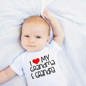 Jiangkao Baby Romper I Love My Grandma en Opa Print Bodysuit Baby Romper Korte Mouw