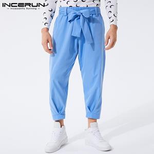 INCERUN Spring Men's Bandage Harem Solid Cargo Elastic Waist Long Trousers