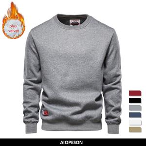 AIOPESON Men Fashion AIOPESON Plus Velvet Thicken Sport Sweatshirts Heren Casual Classic Solid Color New Autumn Winter Quality O Neck Pullover Hoody Mens