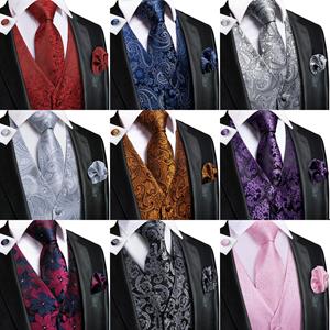 Hi-Tie Tuxedo waistcoat for Men Suit Vest Necktie Handkerchief Cufflinks Set for Wedding Business