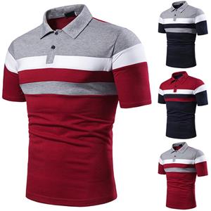 HerSight Men's Short Sleeve Chest Three Stripes Patchwork Color Shirt Men Lapel Button Plus Size Polo Shirts