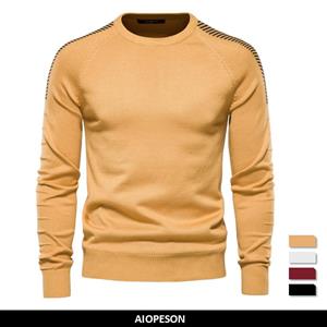 AIOPESON Men Fashion AIOPESON Spliced Sweater Mannen Casual O-hals Slim Fit Pullovers Heren Truien Nieuwe Winter Warm Gebreide Trui voor Mannen