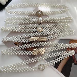 NatonVigo Clothing Supplies Women Accessories Female Pearl Waist Belt Elastic Buckle Dress Strap Pearl Chain