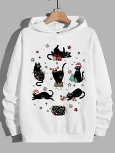 ChArmkpR Mens Cute Christmas Cat Print Long Sleeve Casual Loose Hoodies Winter