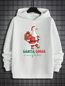 ChArmkpR Mens Funny Santa Claus Goose Print Casual Long Sleeve Hoodies Winter