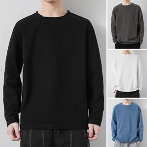 Tianhangyuan Men T Shirt Long Sleeves Round Neck Moisture Wicking Regular Fit Casual Spring Autumn Solid Color Male Basic Pullover Top Streetwear