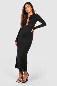 Boohoo Strakke Midaxi Jurk Met Uitsnijding, Black