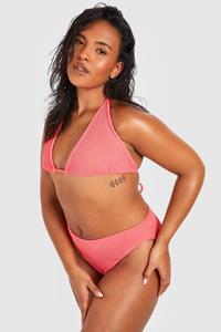 Boohoo Plus Gekreukelde High Waist Bikini Set, Fuchsia