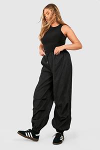 Boohoo Plus Relaxed Soft Touch Cuffed Cargo Trouser, Black