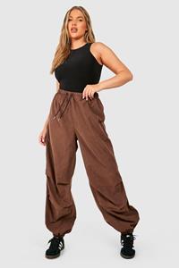 Boohoo Plus Relaxed Soft Touch Cuffed Cargo Trouser, Chocolate