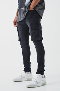 Boohoo Super Skinny Cargo Jeans, Washed Black
