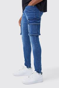 Boohoo Super Skinny Cargo Jeans, Mid Blue
