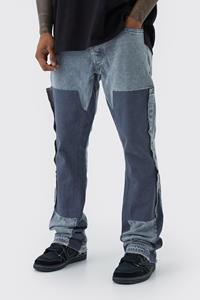 Boohoo Slim Flare Overdye Worker Panel Jeans, Light Grey