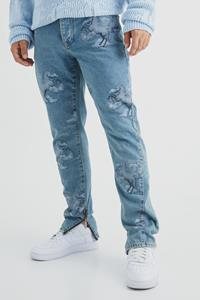 Boohoo Onbewerkte Slim Fit Jeans Met Print, Gusset Detail, Antique Wash