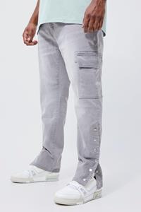 Boohoo Plus Stretch Cargo Skinny Jeans Met Drukknoopjes, Light Grey