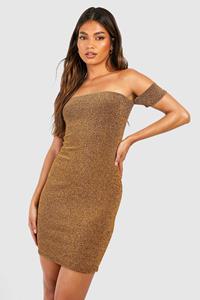 Boohoo Glitter Mini Jurk Met Uitgesneden Hals, Gold