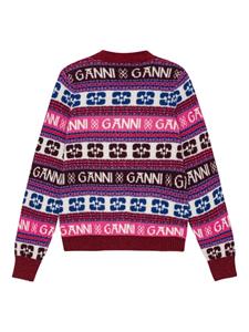 GANNI intarsia-logo V-neck cardigan - Rood