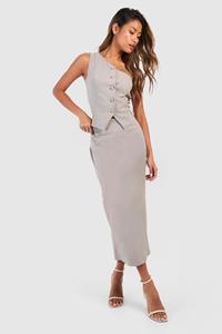 Boohoo Getailleerde Asymmetrische Gilet En Midaxi Rok, Mocha