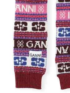 GANNI logo-appliqué patterned-intarsia scarf - Rood