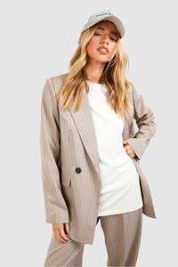 Boohoo Baggy Blazer Met Krijtstrepen En Contrasterende Knopen, Taupe