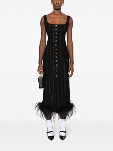 Alessandra Rich Midi-jurk met veren - Zwart