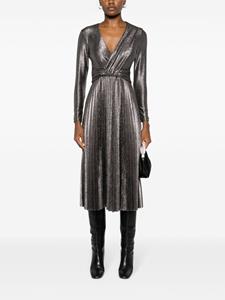 NISSA pleated lamé-effect midi dress - Zilver