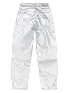 GANNI metallic-finish organic-cotton tapared jeans - Zilver