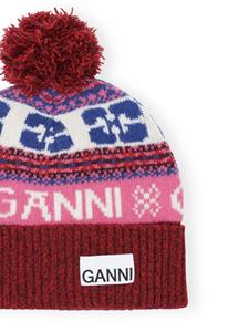 GANNI patterned-intarsia knitted beanie - Rood