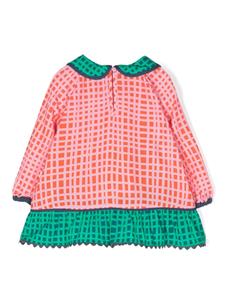 Stella McCartney Kids two-tone geometric-pattern smock dress - Roze