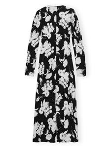 GANNI floral-print long-sleeve midi dress - Zwart