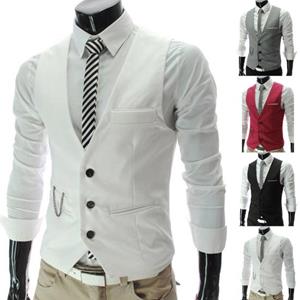 Zouxinwu Men Solid Color V Neck Sleeveless Button Pocket Blazer Suit Waistcoat