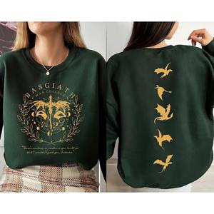 Bicheng Fourth Wing Double-Sided Sweatshirt Basgiath War College Sweatshirt Dragon Rider Hoodie Bookish Sweater Long Sleeve Pullovers