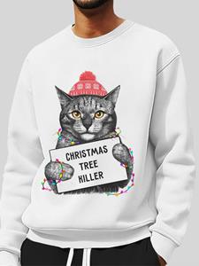 ChArmkpR Mens Christmas Cat Graphic Crew Neck Pullover Sweatshirts