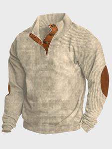 ChArmkpR Mens Two Tone Patchwork Stand Collar Corduroy Pullover Sweatshirts Winter