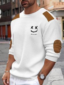 ChArmkpR Mens Smile Embroidered Contrast Patchwork Crew Neck Pullover Sweatshirts Winter