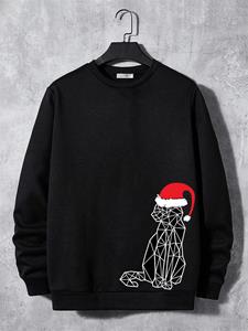 ChArmkpR Mens Christmas Line Cat Graphic Crew Neck Pullover Sweatshirts Winter