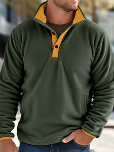 ChArmkpR Mens Contrast Patchwork Stand Collar Fleece Casual Pullover Sweatshirts Winter