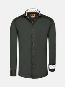 WAM Denim Lance Solid Dark Green Overhemd Lange Mouw-