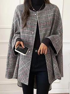 BERRYLOOK Women's Mid-length Coat Tartan Cape